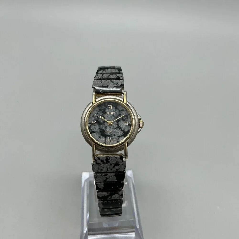 Vintage Shiwi Womens Watch 25mm Black Dial Two Tone Expansion Bracelet Quartz